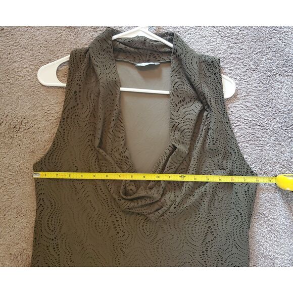 Trina Turk Deep Olive Green Crochet Style Lace Lined Dress With Cowl Neck Size M - Picture 7 of 7